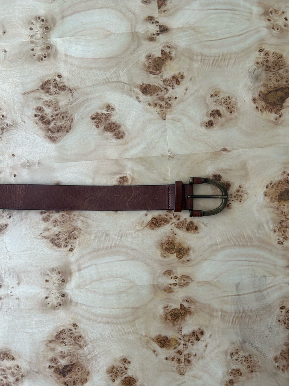 Brown Leather Belt with Antiqued Brass Buckle Vintage Eddie Bauer- Size small